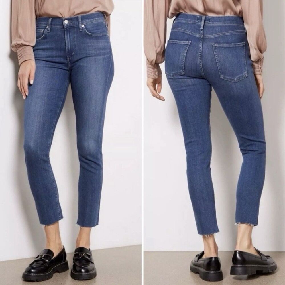 AGOLDE Jeans Womens 24 Blue Sophie Crop High Rise Skinny Raw Hem Stretch Denim